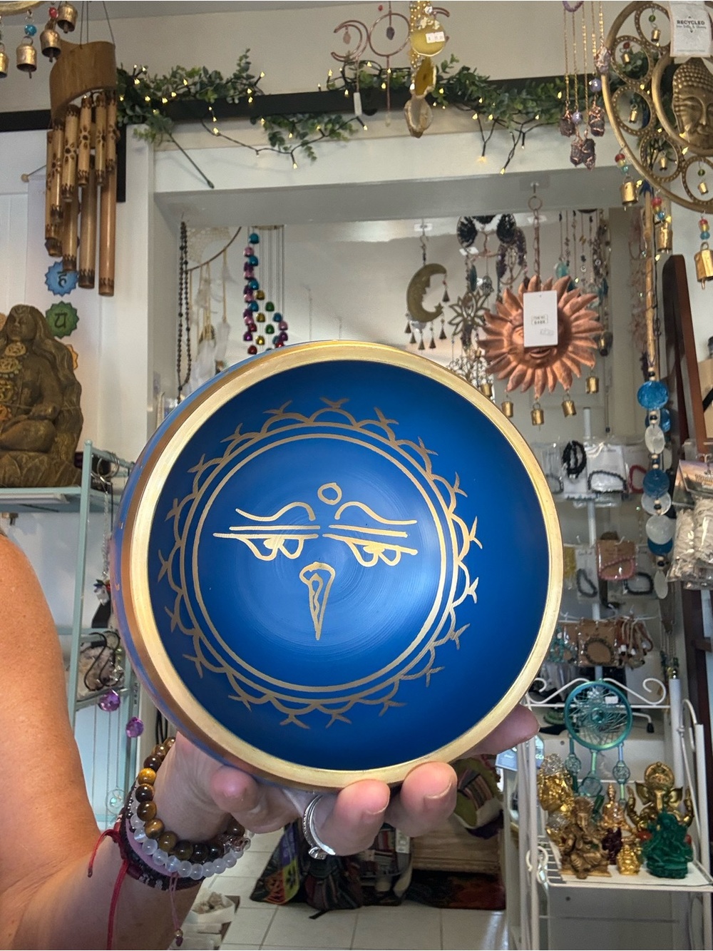 Blue & Gold Tibetan Singing Bowl with Striker